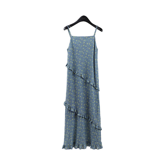 Crushed Flower Halter Dress Summer New Design Long Dresses