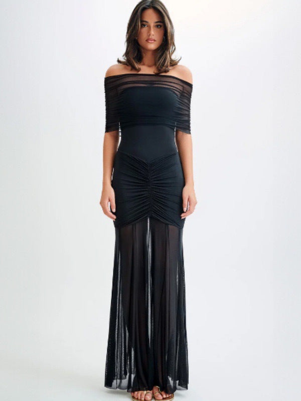 Long dress breast splicing backless Slim long dress sexy fashion women's clothing