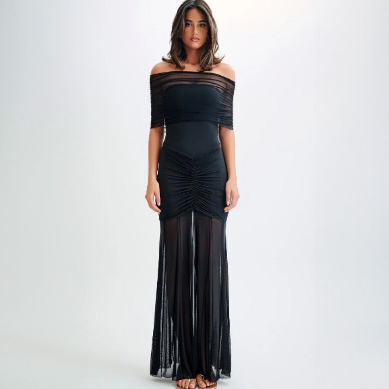 Long dress breast splicing backless Slim long dress sexy fashion women's clothing
