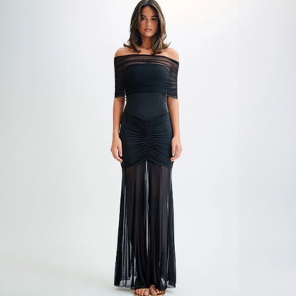 Long dress breast splicing backless Slim long dress sexy fashion women's clothing