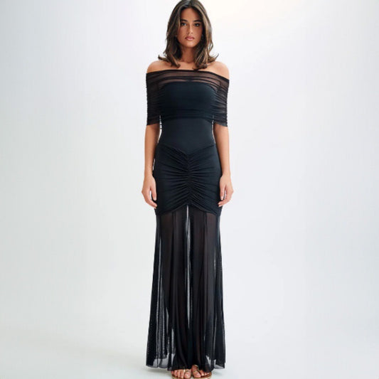 Long dress breast splicing backless Slim long dress sexy fashion women's clothing