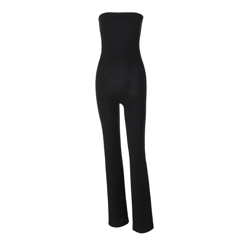 Slim Fit Solid Color Tube Top Jumpsuit