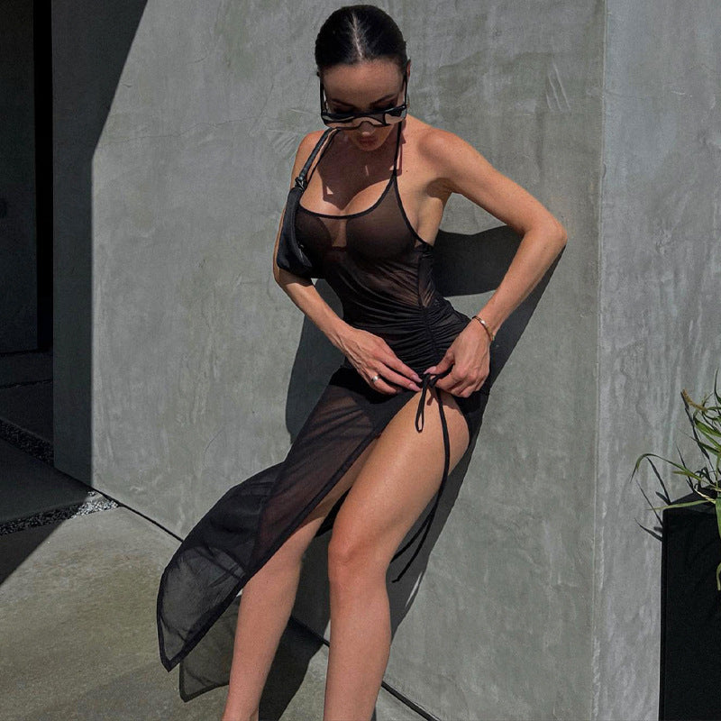 Sexy mesh slit slim dress