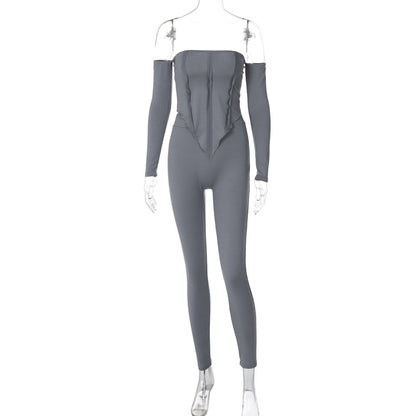 Sexy off-the-shoulder long-sleeved trousers two-piece suit