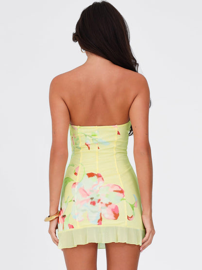 Fashion Printed Sleeveless Tube Top Miniskirt Slim Fit Hip Dress