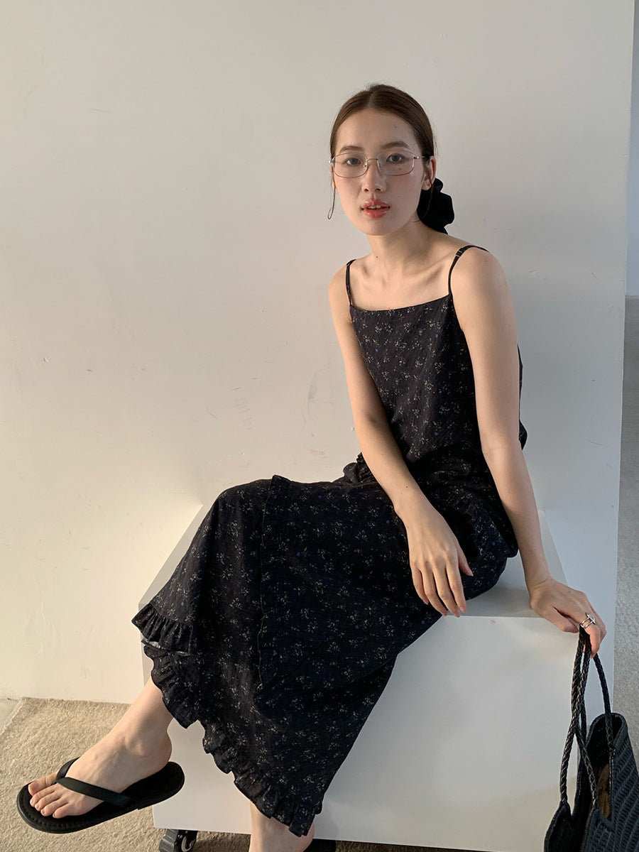Crushed Flower Halter Dress Summer New Design Long Dresses
