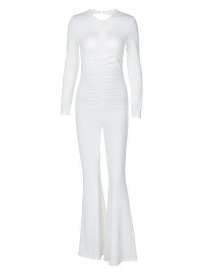 Solid color long sleeve sexy backless fashion slim fit jumpsuit