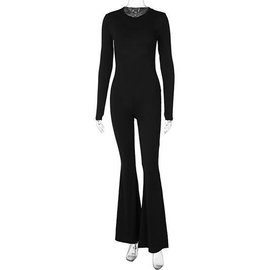 Backless Long Sleeve Flared Slim Hip Lifting Jumpsuit