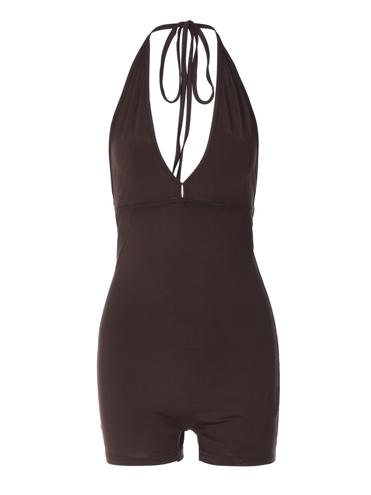 Drawstring backless pleated tight peach hip sports yoga jumpsuit