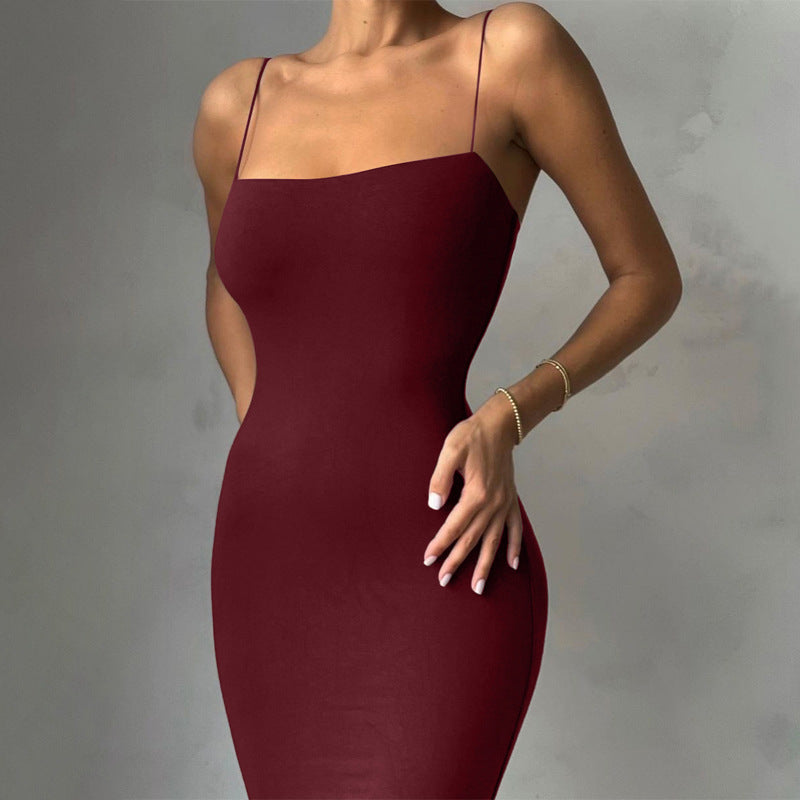 Fashionable slim fit suspender long dress