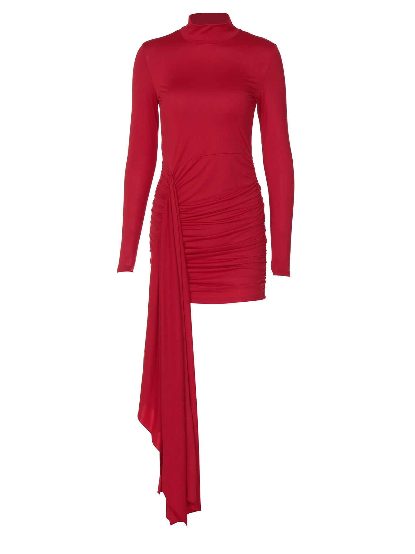Solid color long sleeve fashionable ribbon pleated slim fit hip dress