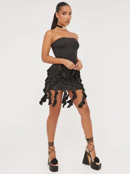 New fluttering strap breastplain sexy backless package hip ruffle dress women's clothing