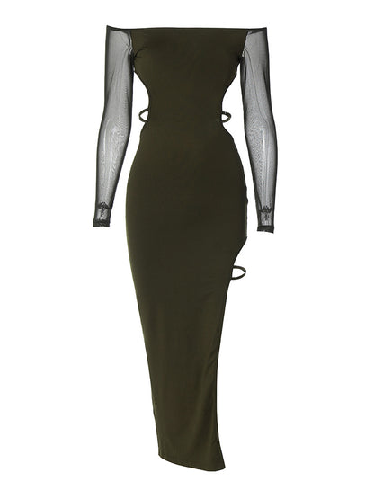 Off-shoulder backless long-sleeved midi dress