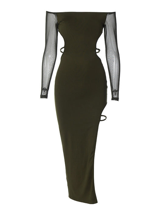 Off-shoulder backless long-sleeved midi dress
