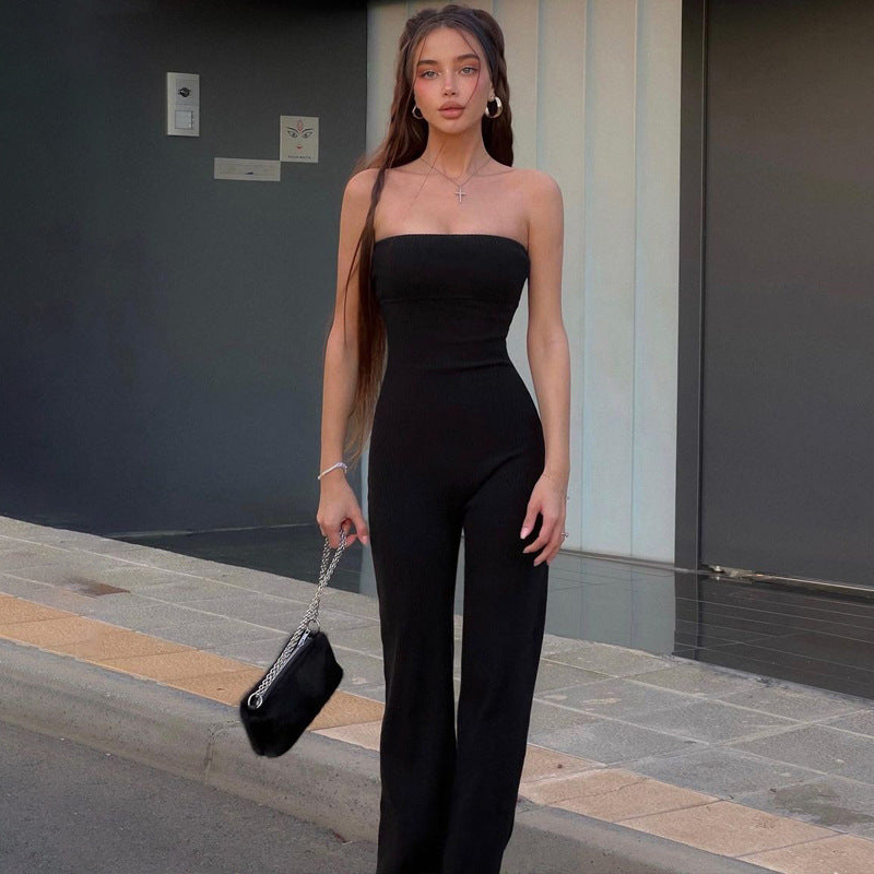Slim Fit Solid Color Tube Top Jumpsuit