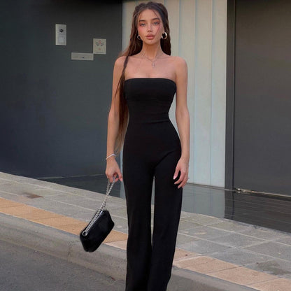 Slim Fit Solid Color Tube Top Jumpsuit