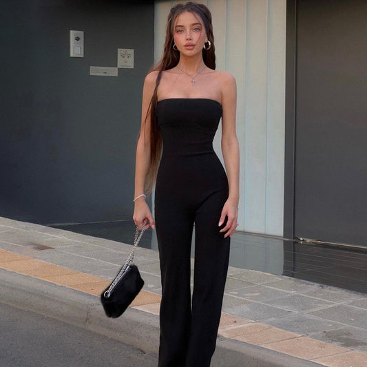 Slim Fit Solid Color Tube Top Jumpsuit