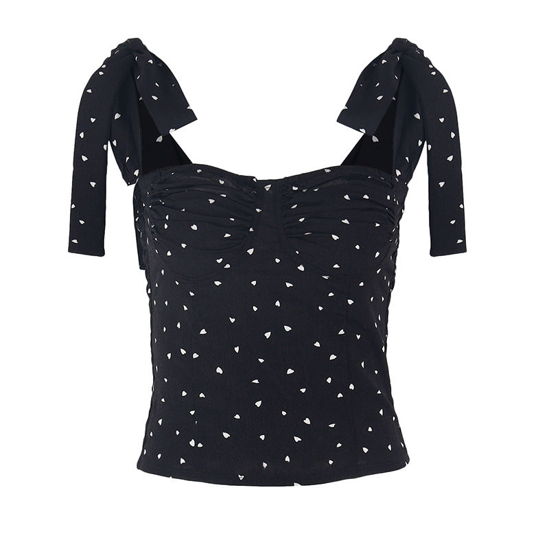 Women's Pleated Floral Lace-Up Vest