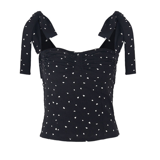 Women's Pleated Floral Lace-Up Vest