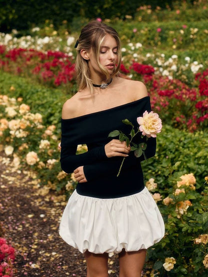 Fashion one-shoulder long-sleeved off-shoulder short dress