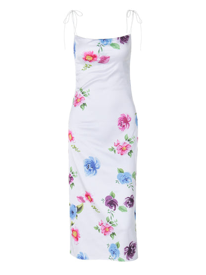 Satin Fitted Printed Sling Dress