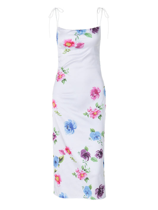 Satin Fitted Printed Sling Dress
