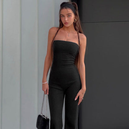 Slim Fit Solid Color Tube Top Jumpsuit