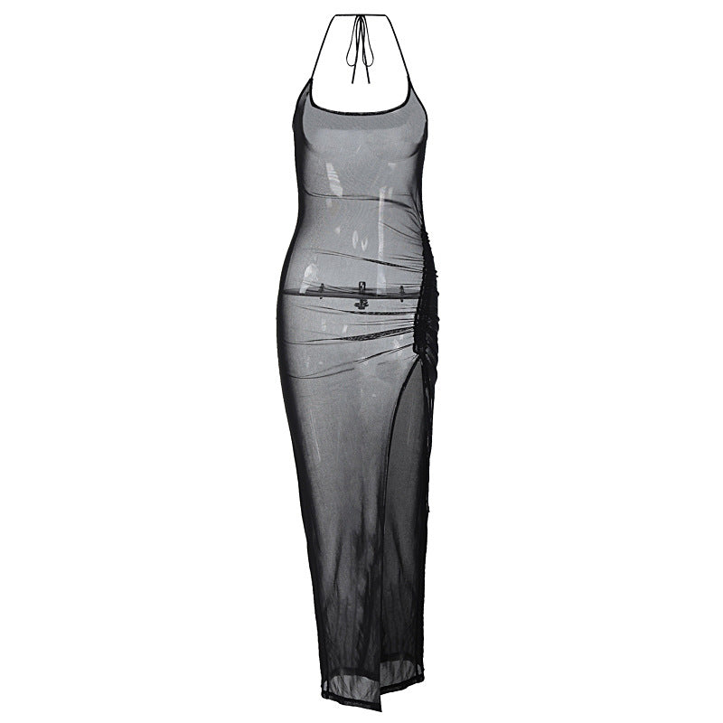 Sexy mesh slit slim dress