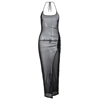 Sexy mesh slit slim dress