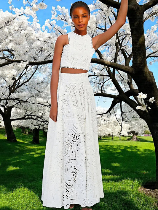 Women's casual fashion sleeveless pockets long dress dress two-piece suit female
