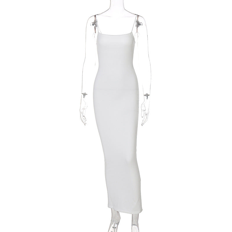 Fashionable slim fit suspender long dress