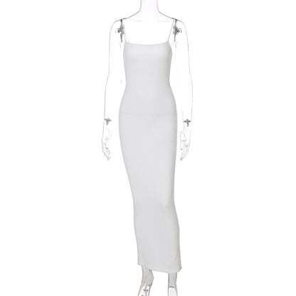 Fashionable slim fit suspender long dress