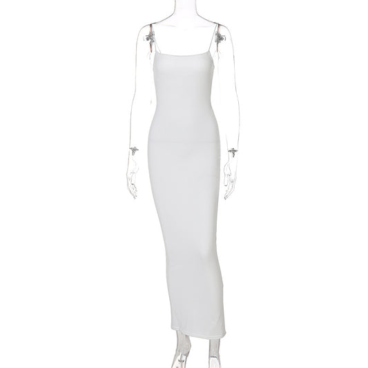 Fashionable slim fit suspender long dress