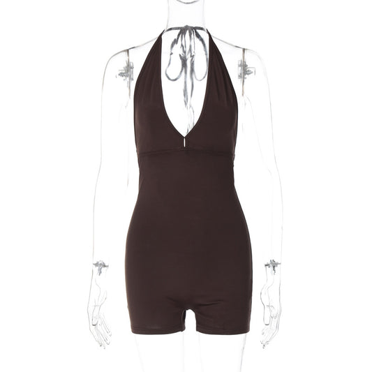 Drawstring backless pleated tight peach hip sports yoga jumpsuit