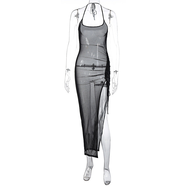 Sexy mesh slit slim dress