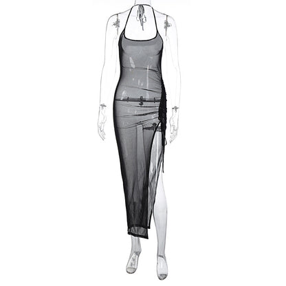 Sexy mesh slit slim dress