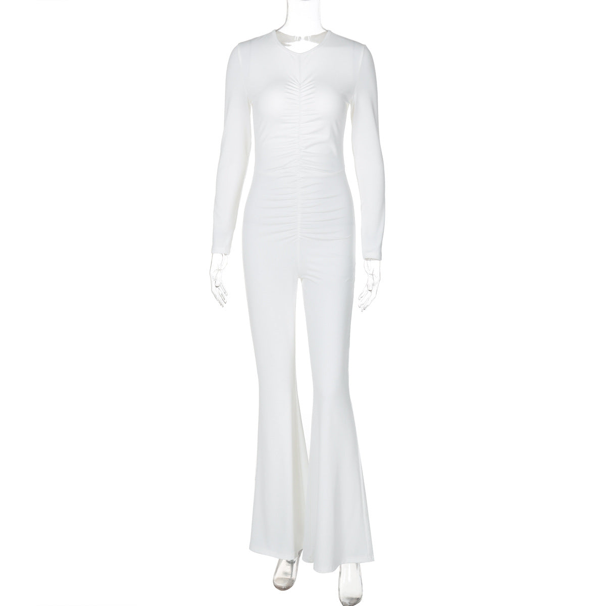 Solid color long sleeve sexy backless fashion slim fit jumpsuit
