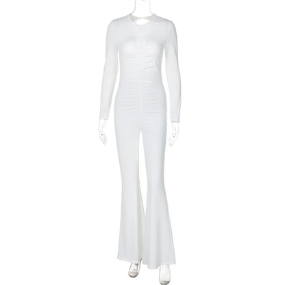 Solid color long sleeve sexy backless fashion slim fit jumpsuit