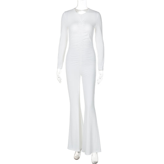 Solid color long sleeve sexy backless fashion slim fit jumpsuit
