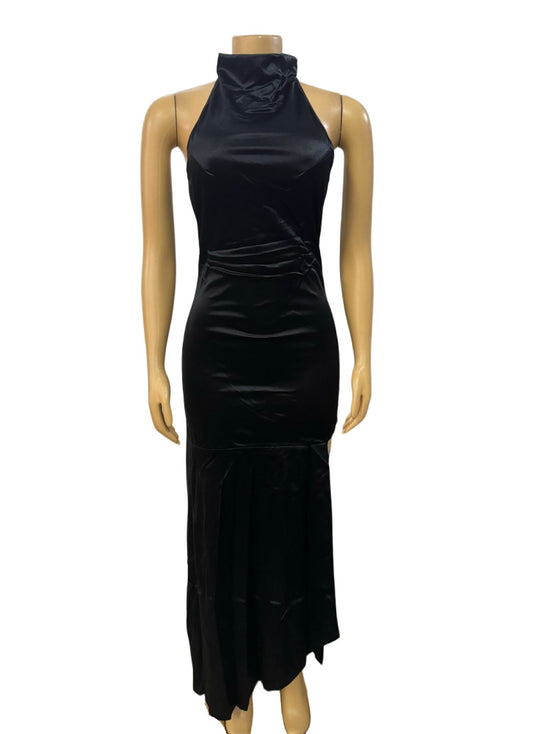 Half-high neck strapless sexy hollow backless tie package hip irregular dress women's clothing
