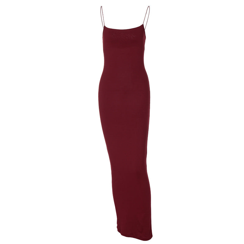 Fashionable slim fit suspender long dress