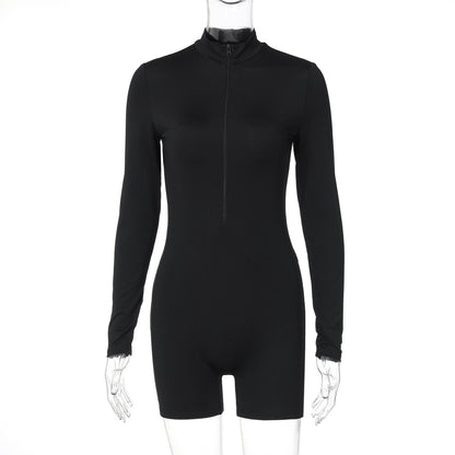 Long-sleeved high-neck zippered slim hip-lifting fashionable sports jumpsuit