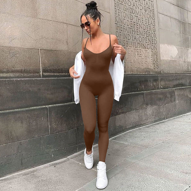 Fashion solid color yoga sports jumpsuit for women