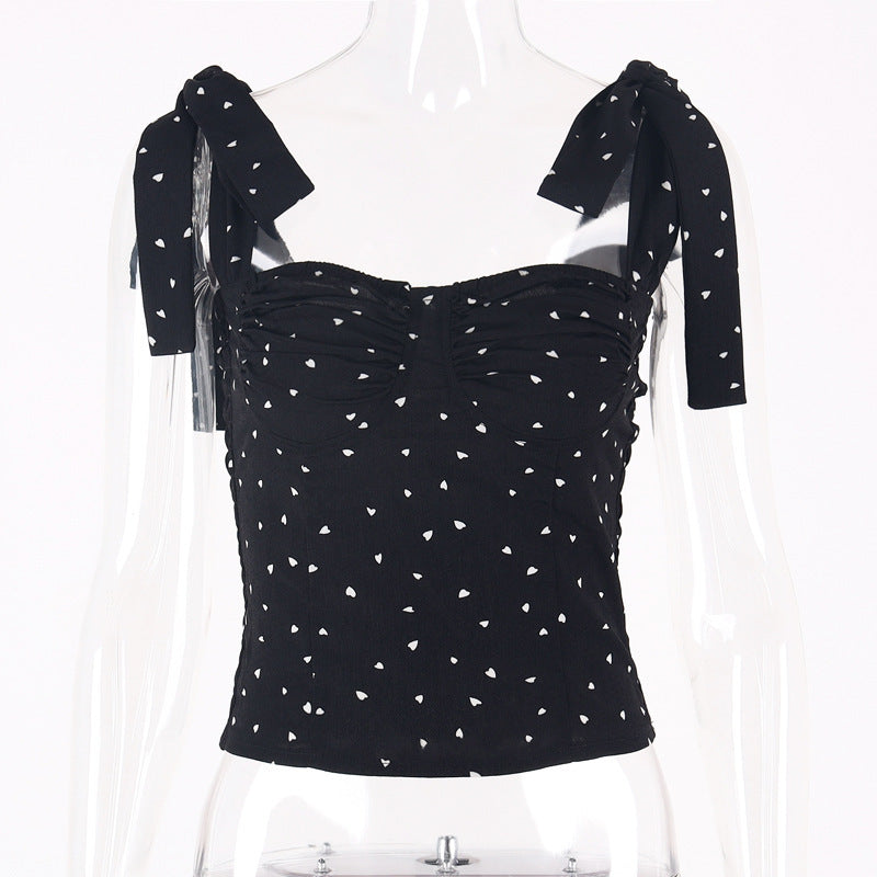 Women's Pleated Floral Lace-Up Vest