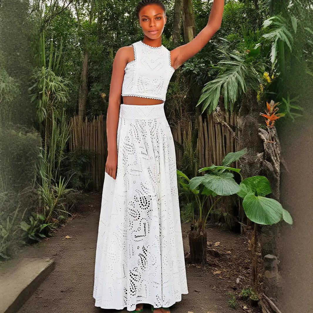 Women's casual fashion sleeveless pockets long dress dress two-piece suit female
