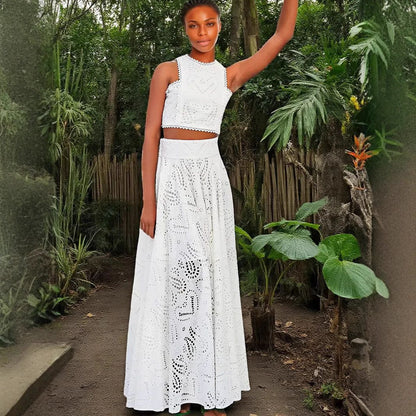 Women's casual fashion sleeveless pockets long dress dress two-piece suit female
