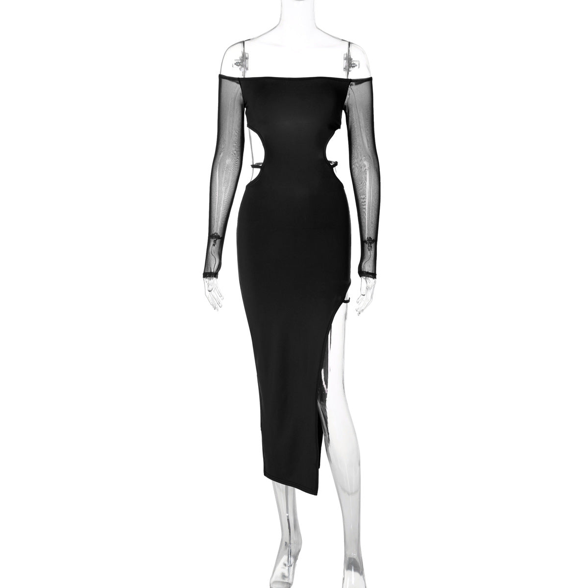 Off-shoulder backless long-sleeved midi dress
