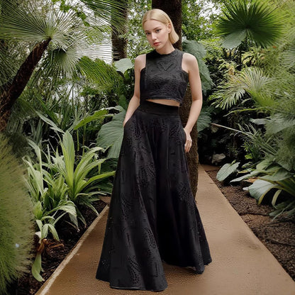 Women's casual fashion sleeveless pockets long dress dress two-piece suit female