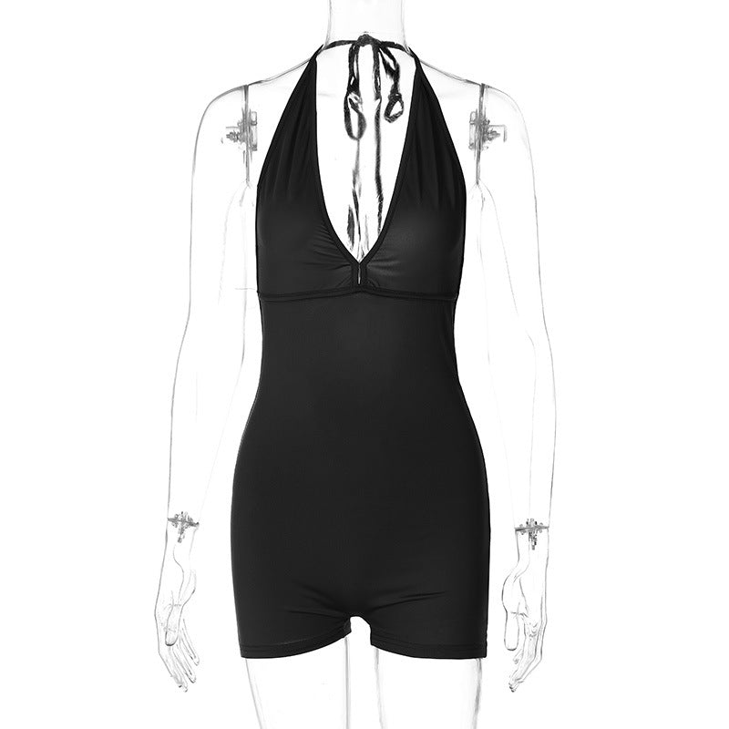 Drawstring backless pleated tight peach hip sports yoga jumpsuit
