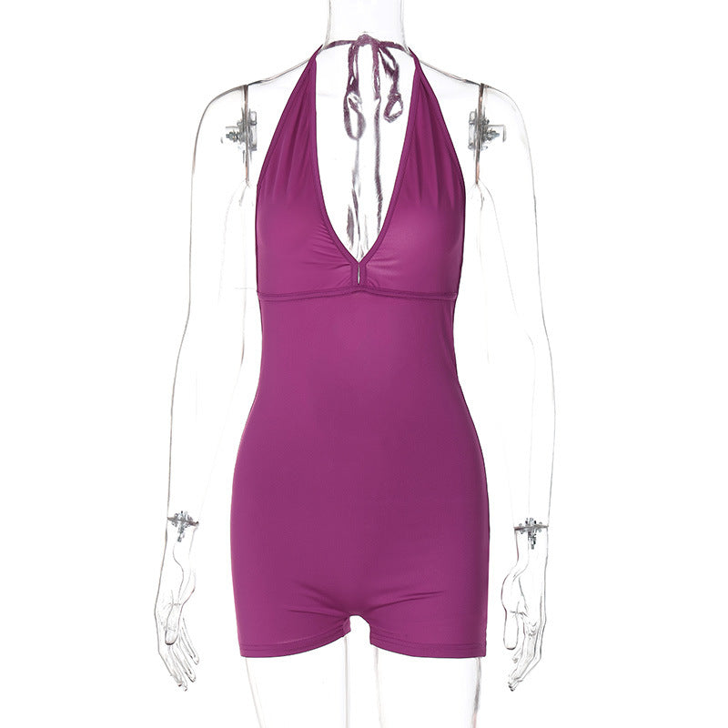 Drawstring backless pleated tight peach hip sports yoga jumpsuit
